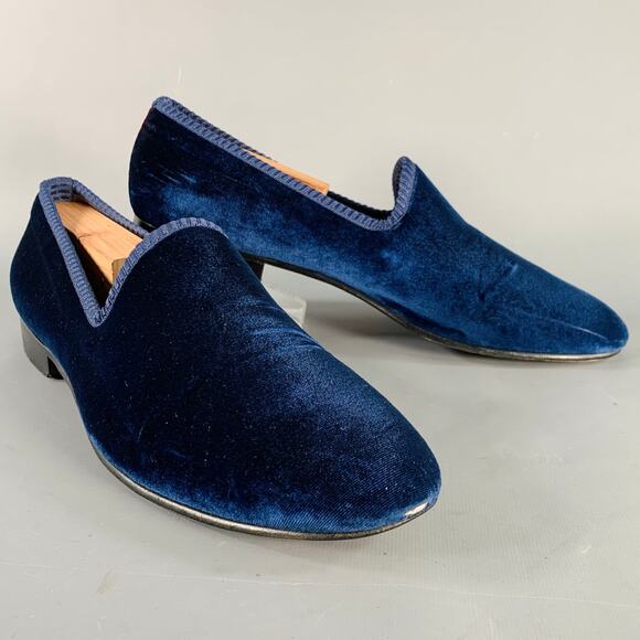 DEL TORO Size 11.5 Blue Red Velvet Slip On Loafers